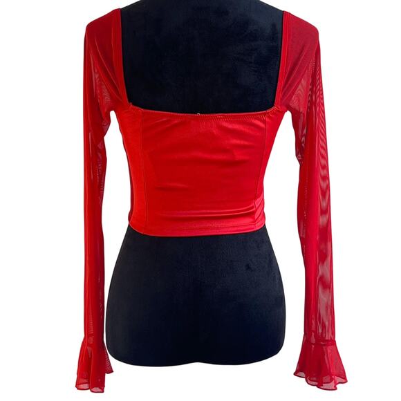 Dolls Kill Sugar Thrillz Red Charm and Cherish Mesh Corset Top Medium NWT - Picture 2 of 5